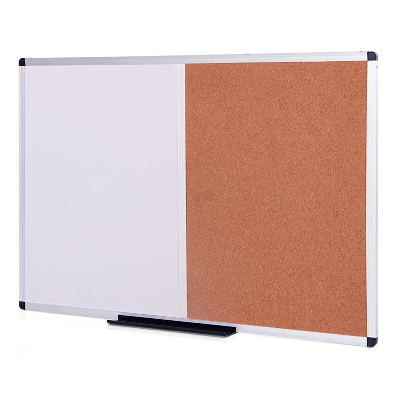 VIZ-PRO Magnetic Dry Erase Board and Cork Notice Board Combination, 36 X 24 Inches, Silver Aluminium Frame - Image 1